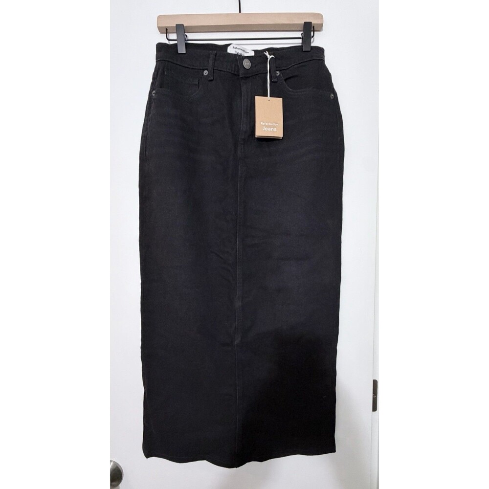 Reformation Daria Ultra High Rise Denim Maxi Skirt Womens 29 Black NWT